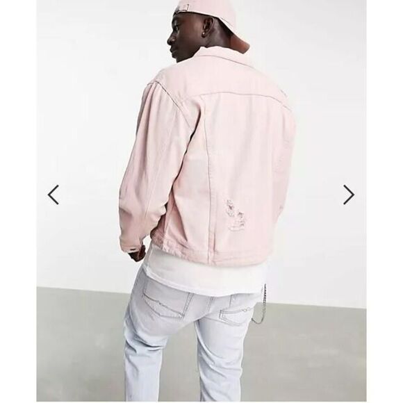 Liquor N Poker Men's Sz M Pink 90s Distressed Oversized Denim Jacket $75 - Picture 10 of 10